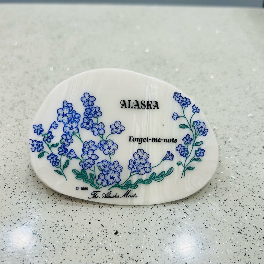 VTG~Kiana Alaska Souvenir~Forget-me-not Flowers~Natural Stone‎ Paperweight~1985